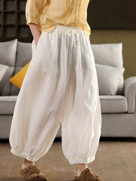 Summer Color 100%Linen Women Pure Harem Casual Pants FashionChic
