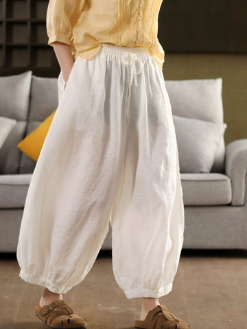 Summer Color 100%Linen Women Pure Harem Casual Pants FashionChic