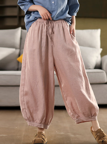 Summer Color 100%Linen Women Pure Harem Casual Pants FashionChic