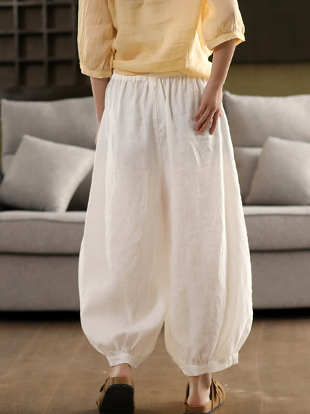 Summer Color 100%Linen Women Pure Harem Casual Pants FashionChic