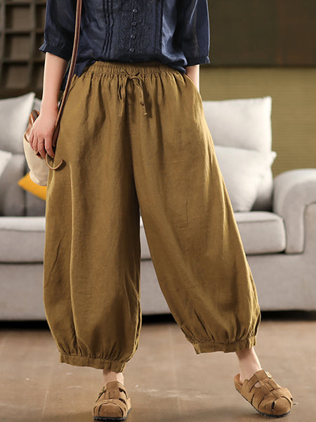 Summer Color 100%Linen Women Pure Harem Casual Pants FashionChic