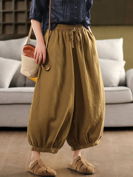 Summer Color 100%Linen Women Pure Harem Casual Pants FashionChic