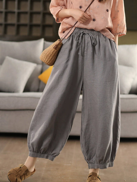 Summer Color 100%Linen Women Pure Harem Casual Pants FashionChic