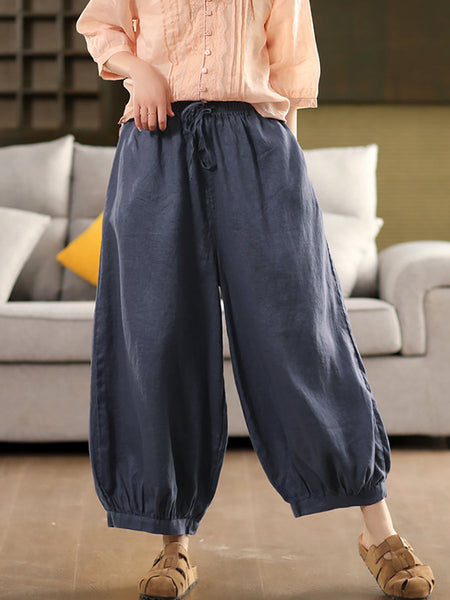 Summer Color 100%Linen Women Pure Harem Casual Pants FashionChic