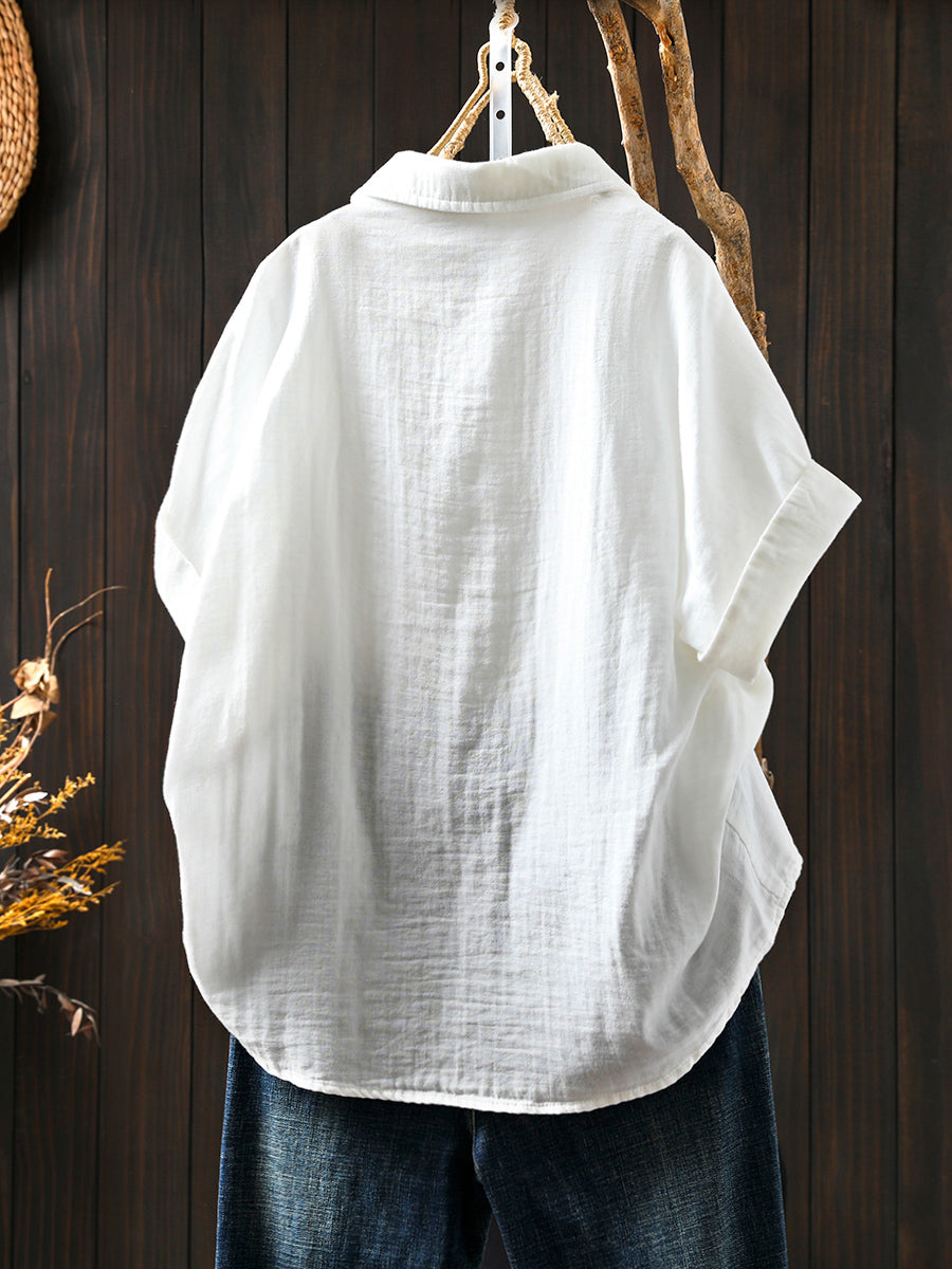 Shirt Tun-down 100%Cotton Artsy Women Flower Collar FashionChic