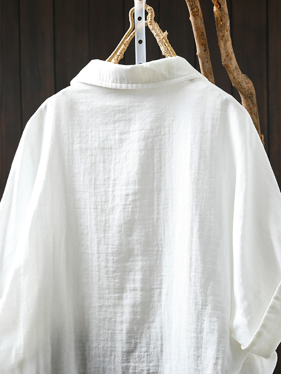 Shirt Tun-down 100%Cotton Artsy Women Flower Collar FashionChic