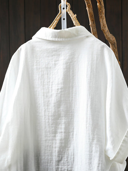 Shirt Tun-down 100%Cotton Artsy Women Flower Collar FashionChic