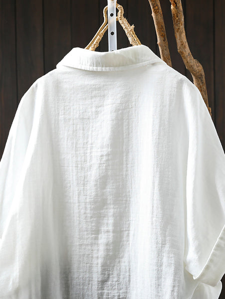 Shirt Tun-down 100%Cotton Artsy Women Flower Collar FashionChic