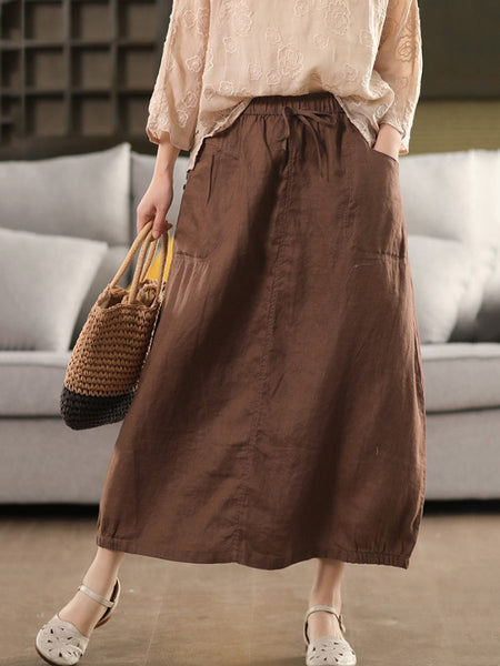 Pure Women Color 100%Linen Skirt Summer FashionChic