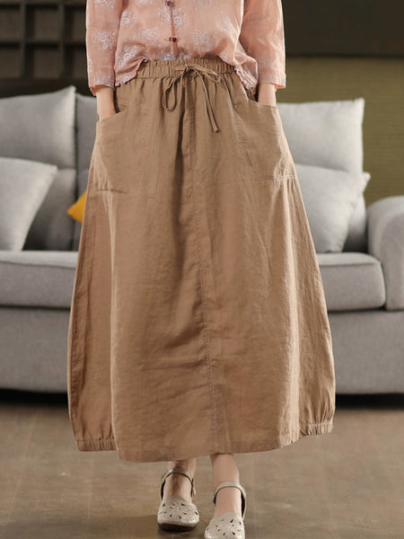 Pure Women Color 100%Linen Skirt Summer FashionChic