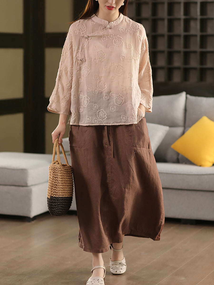 Pure Women Color 100%Linen Skirt Summer FashionChic