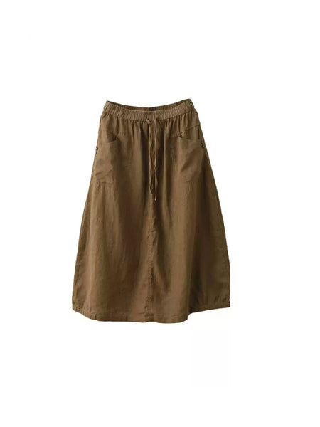 Pure Women Color 100%Linen Skirt Summer FashionChic