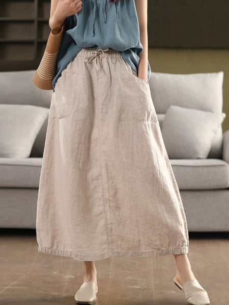 Pure Women Color 100%Linen Skirt Summer FashionChic