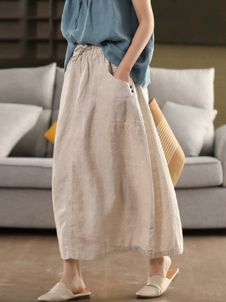 Pure Women Color 100%Linen Skirt Summer FashionChic