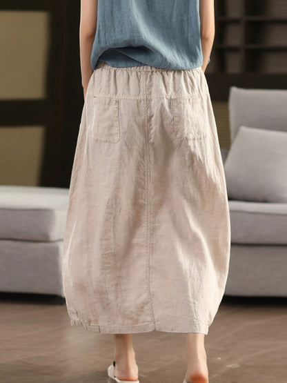 Pure Women Color 100%Linen Skirt Summer FashionChic