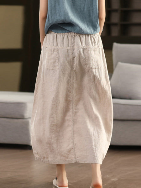 Pure Women Color 100%Linen Skirt Summer FashionChic