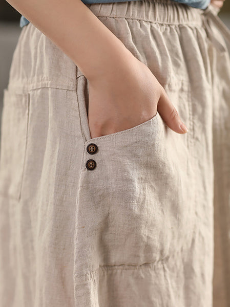 Pure Women Color 100%Linen Skirt Summer FashionChic