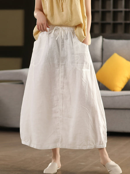 Pure Women Color 100%Linen Skirt Summer FashionChic