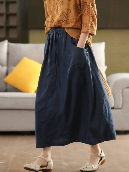 Pure Women Color 100%Linen Skirt Summer FashionChic