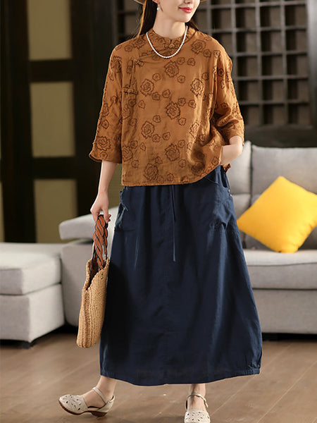 Pure Women Color 100%Linen Skirt Summer FashionChic