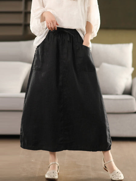 Pure Women Color 100%Linen Skirt Summer FashionChic