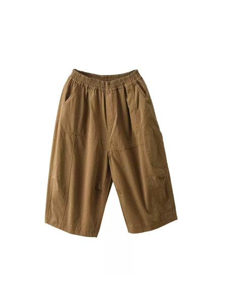 Pure Color Casual 100%Cotton Cropped Pants Women FashionChic