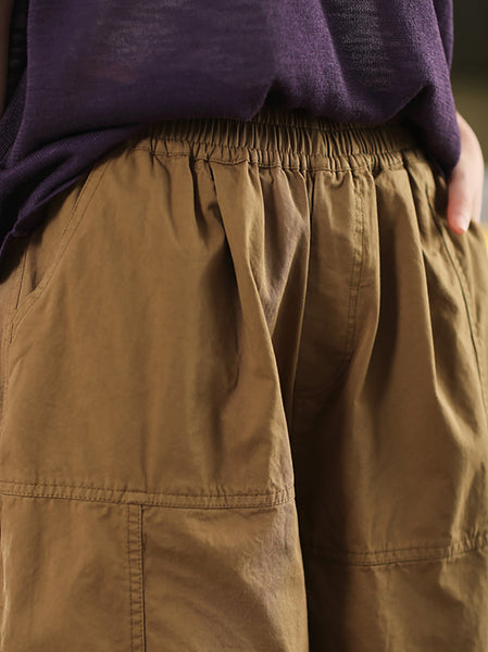 Pure Color Casual 100%Cotton Cropped Pants Women FashionChic