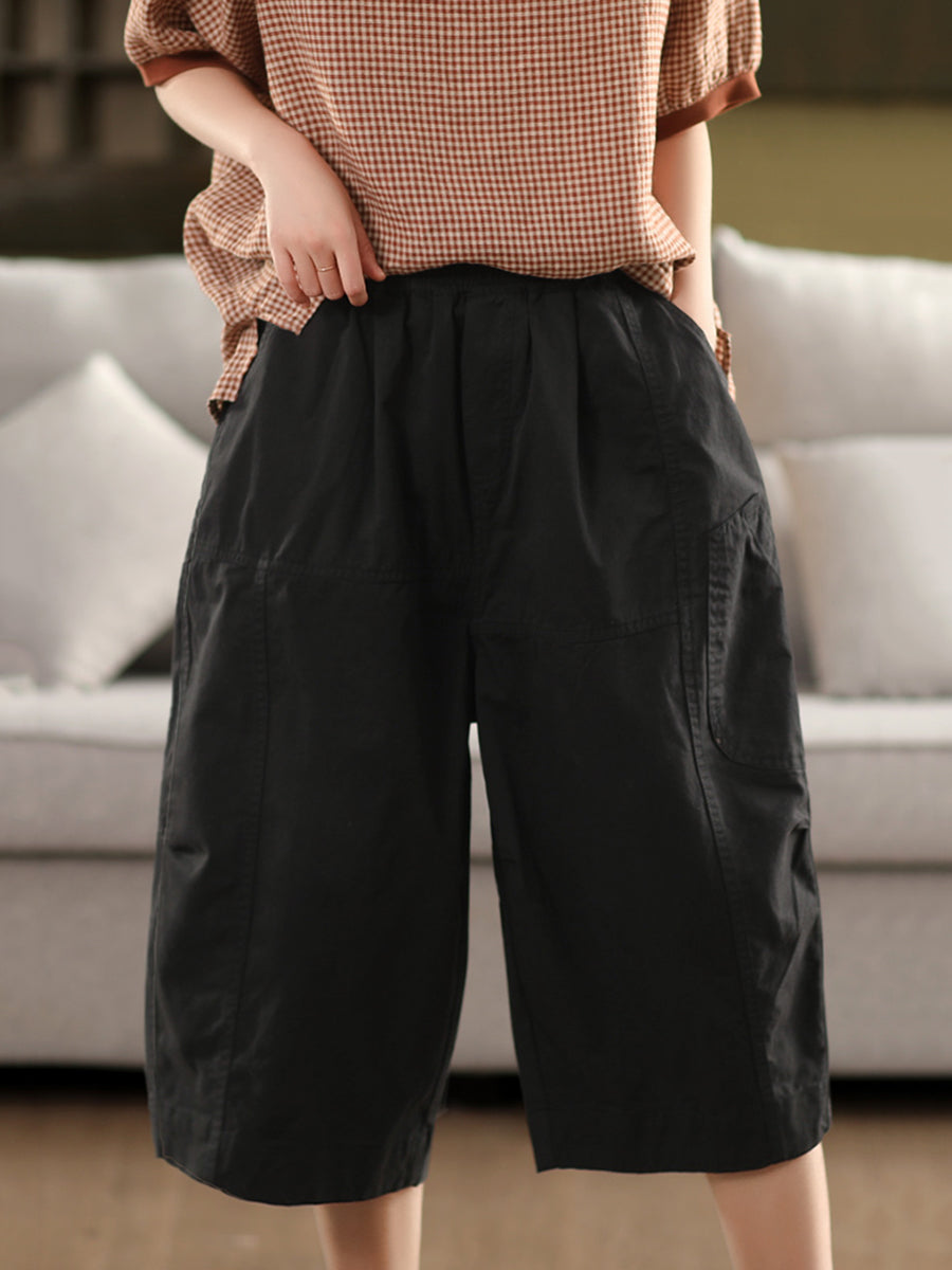 Pure Color Casual 100%Cotton Cropped Pants Women FashionChic