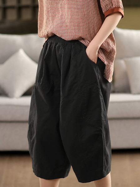 Pure Color Casual 100%Cotton Cropped Pants Women FashionChic