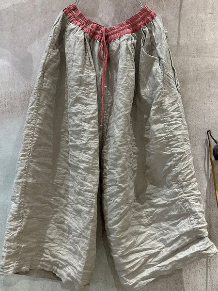 Summer Wide-leg Pants Colorblock Women Linen FashionChic