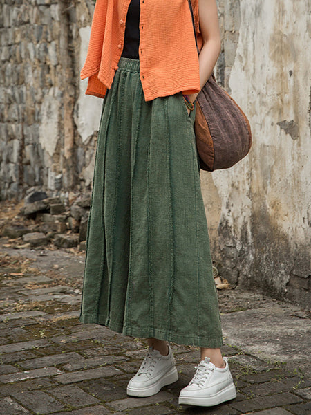 Wide-leg Ramie Summer Women Pants Raw-edge Worn FashionChic