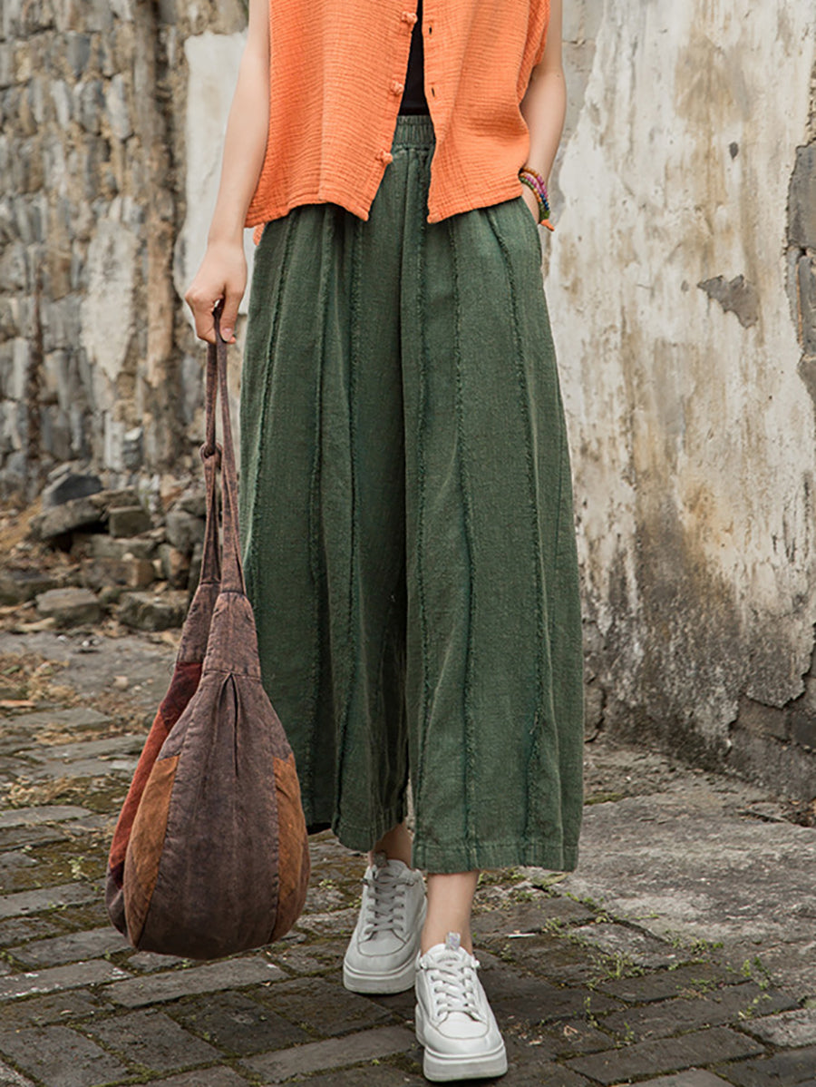 Wide-leg Ramie Summer Women Pants Raw-edge Worn FashionChic