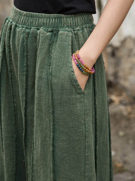 Wide-leg Ramie Summer Women Pants Raw-edge Worn FashionChic