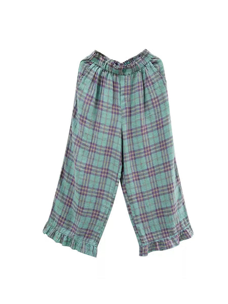 Artsy Pants Straight Women Summer Plaid 100%Linen FashionChic