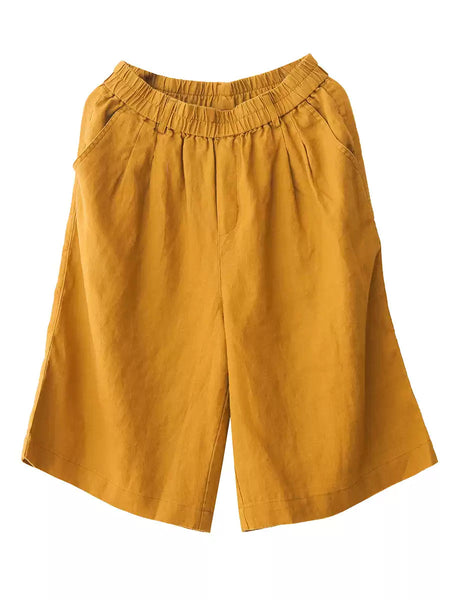 Women Casual Color 100%Linen Pure Fifth Summer Pants FashionChic