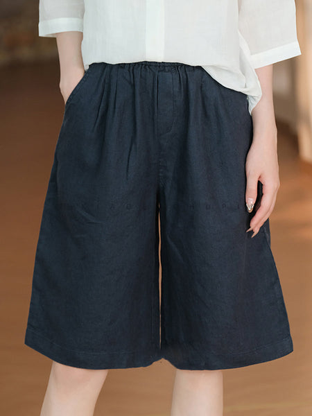 Women Casual Color 100%Linen Pure Fifth Summer Pants FashionChic