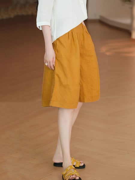 Women Casual Color 100%Linen Pure Fifth Summer Pants FashionChic