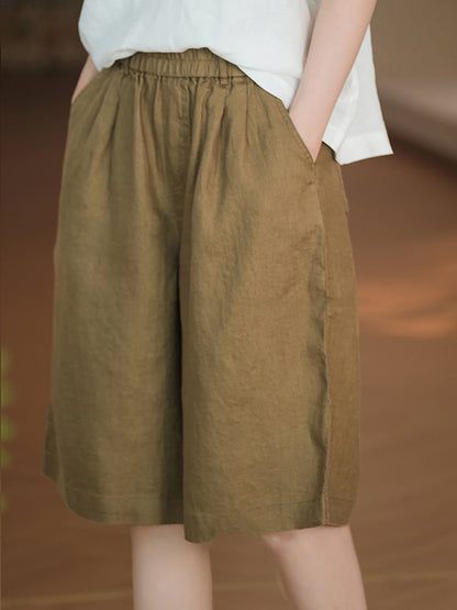 Women Casual Color 100%Linen Pure Fifth Summer Pants FashionChic