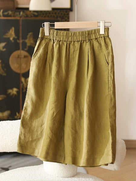 Women Casual Color 100%Linen Pure Fifth Summer Pants FashionChic