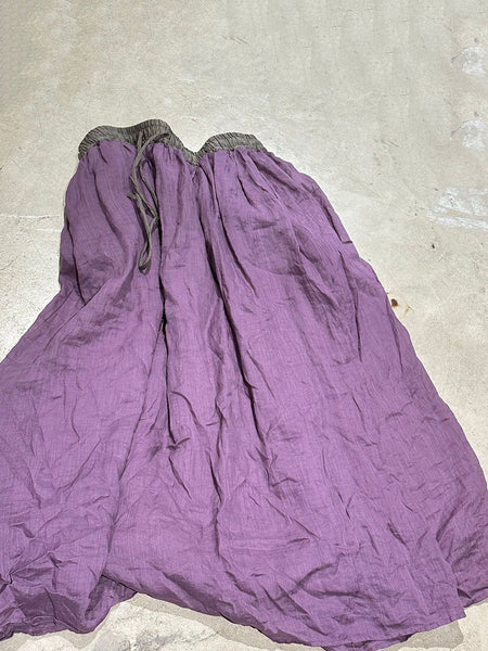 Summer Vinage Colorblock Ramie Loose Women Skirt FashionChic