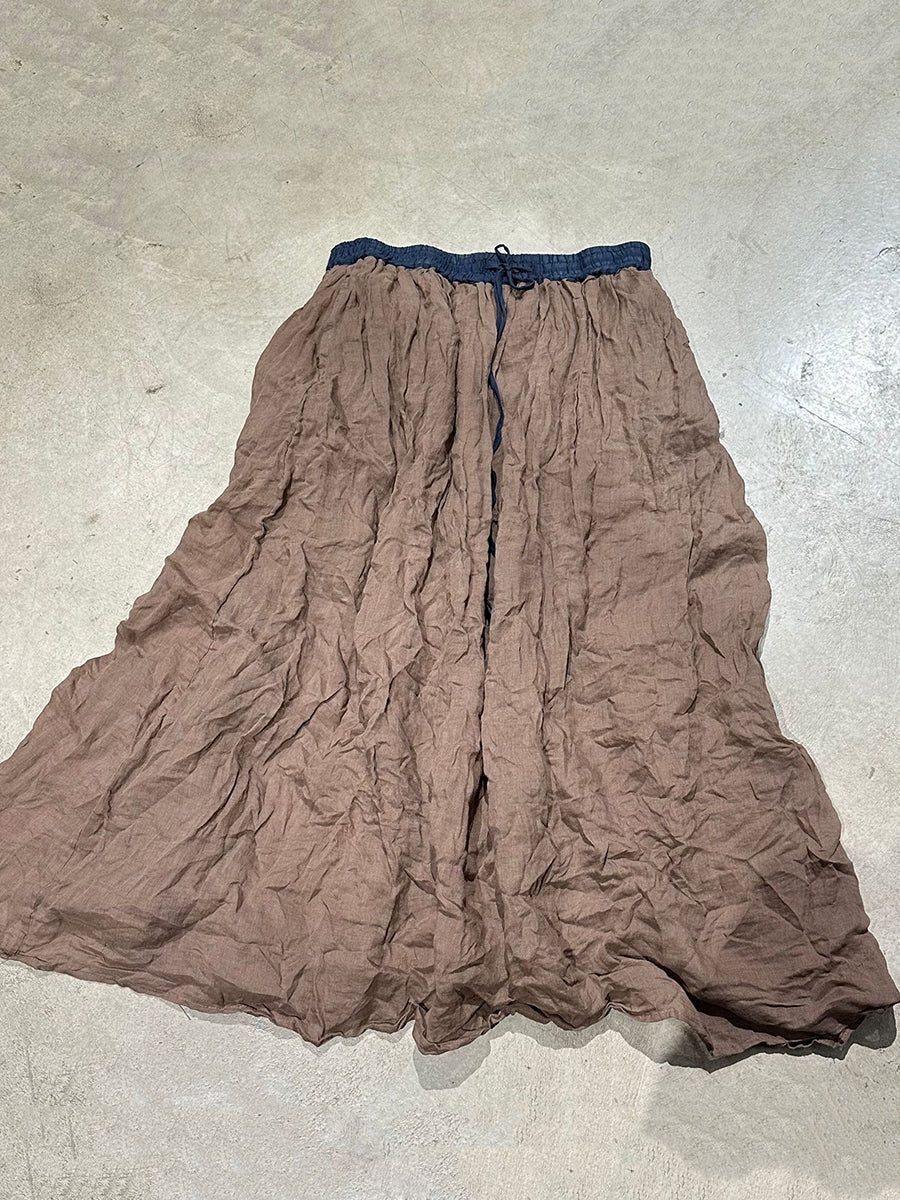Summer Vinage Colorblock Ramie Loose Women Skirt FashionChic