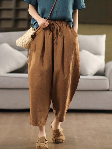 Harem Summer 100%Linen Color Pants Pure Women FashionChic