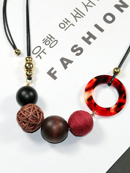 Pendant Wooden Women Necklace Casual Resin FashionChic