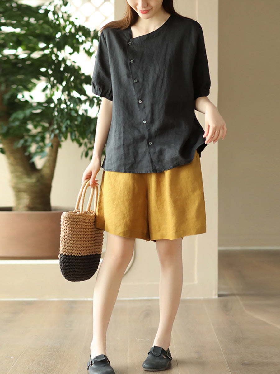 Thin Color Women Summer Shirt Pure Casual O-Neck FashionChic