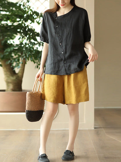 Thin Color Women Summer Shirt Pure Casual O-Neck FashionChic