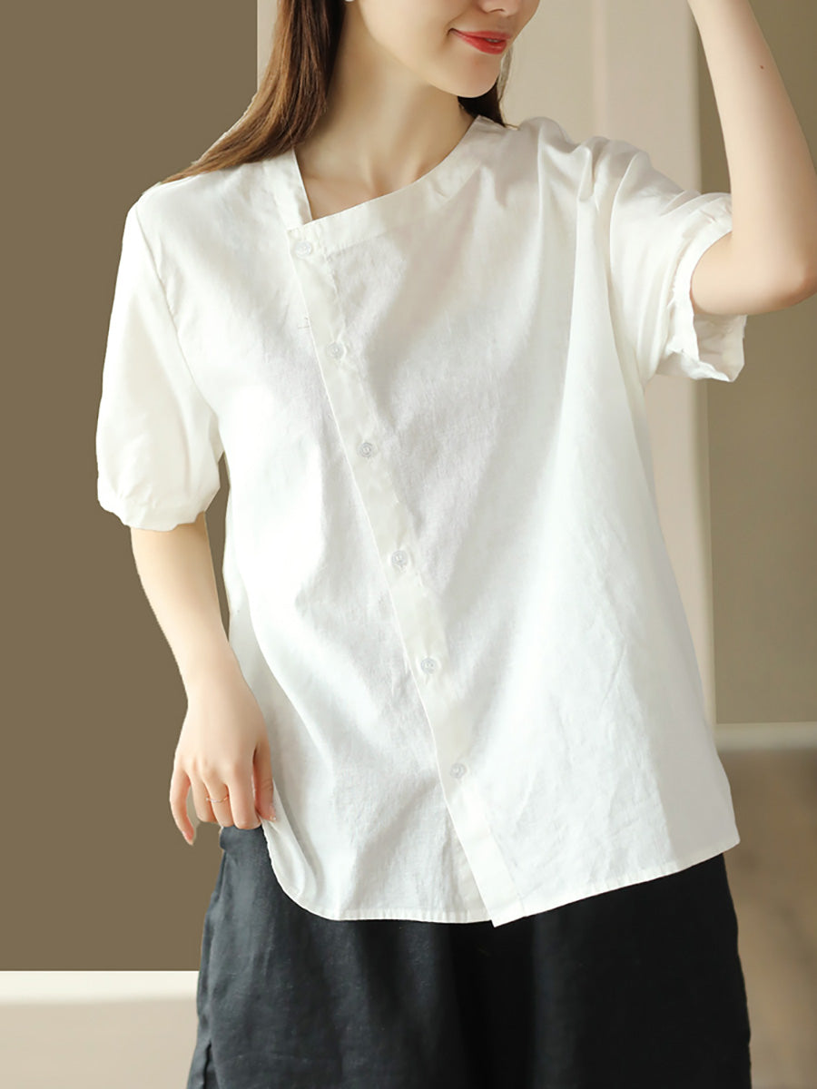 Thin Color Women Summer Shirt Pure Casual O-Neck FashionChic