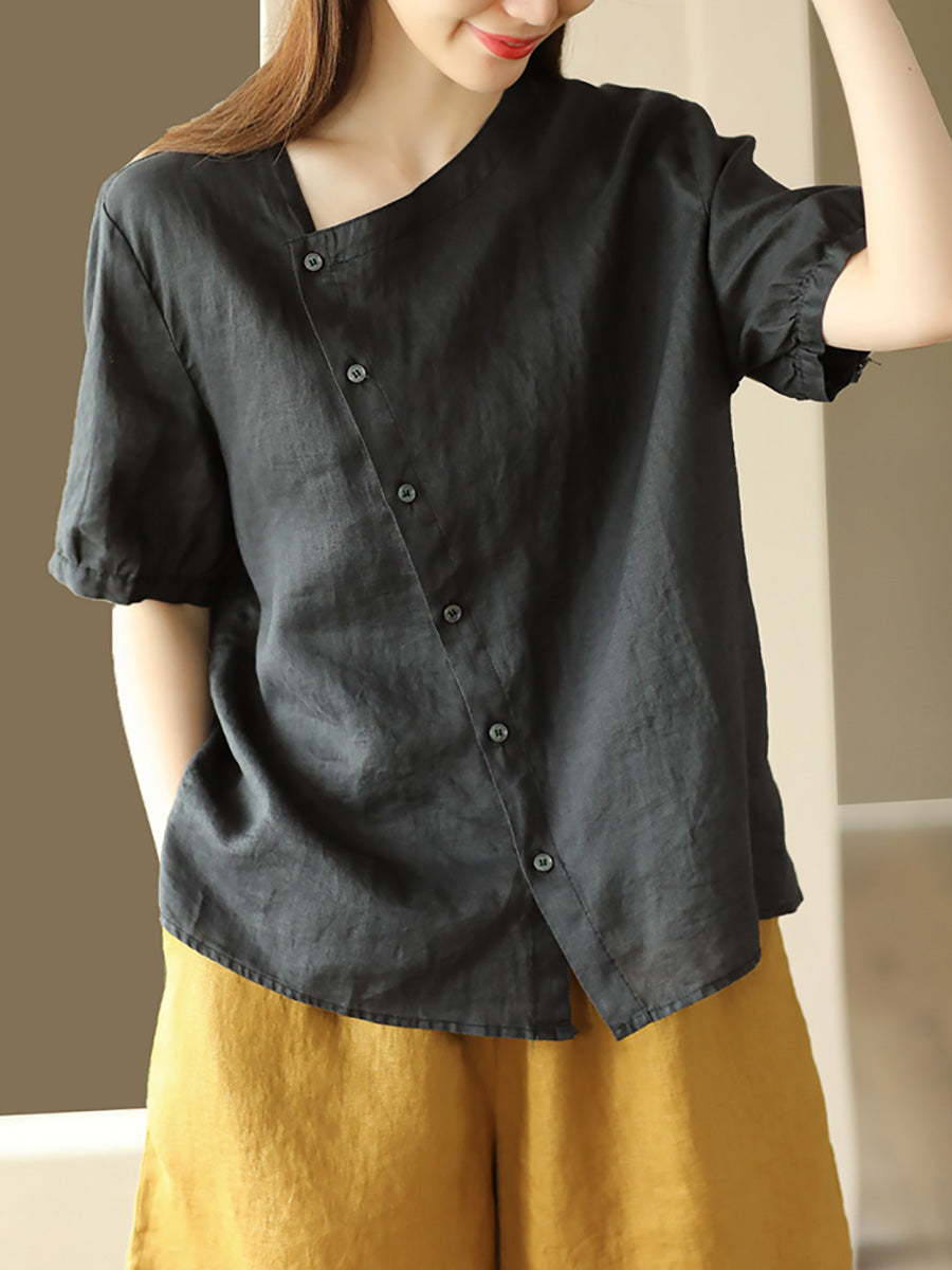 Thin Color Women Summer Shirt Pure Casual O-Neck FashionChic