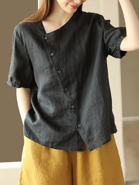 Thin Color Women Summer Shirt Pure Casual O-Neck FashionChic