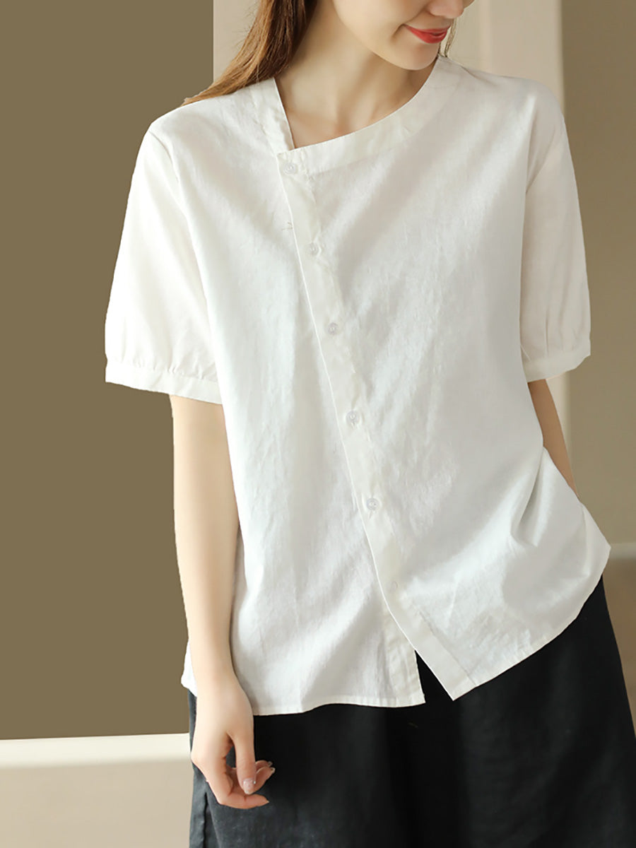 Thin Color Women Summer Shirt Pure Casual O-Neck FashionChic