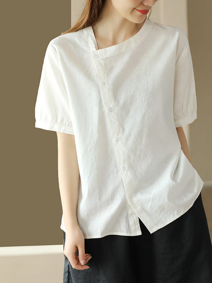 Thin Color Women Summer Shirt Pure Casual O-Neck FashionChic